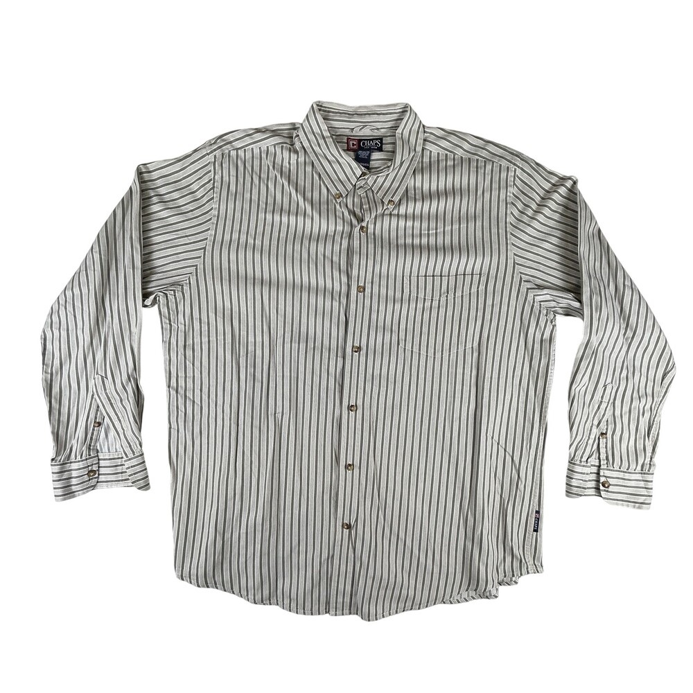 Chaps Shirt Mens XL Gray White Striped Button Down Long Sleeve Casual Cotton